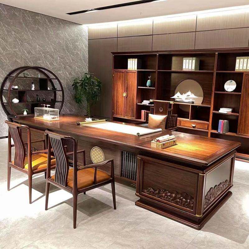 新中式实木办公桌椅组合现代简约乌金木老板桌尊贵大气高档办公室