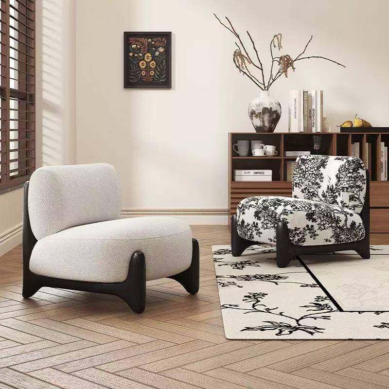 奶油风客厅单人沙发椅轻奢高级感阳台休闲单人椅极简设计师小沙发