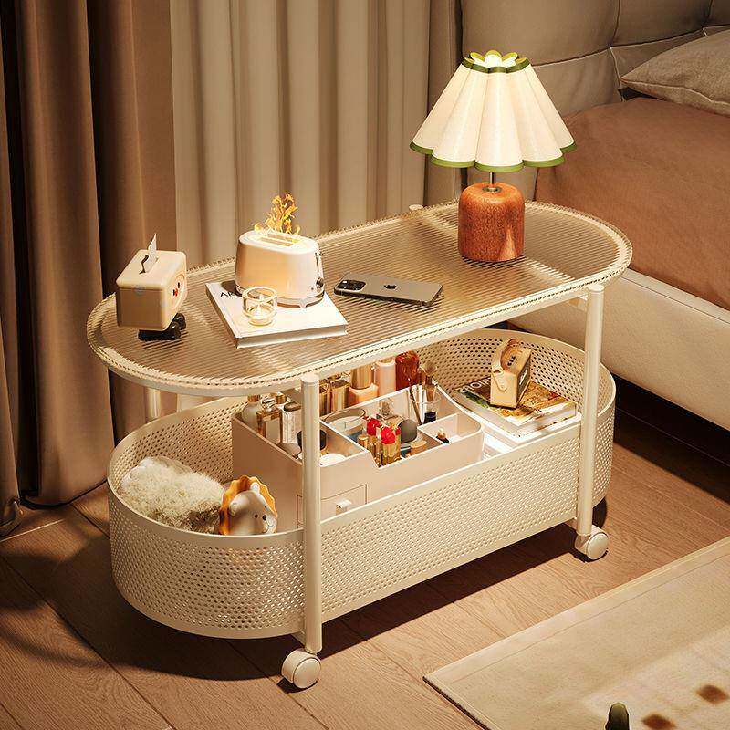 奶油风可移动茶几小户型客厅沙发边柜侧边茶几简约现代收纳小推车