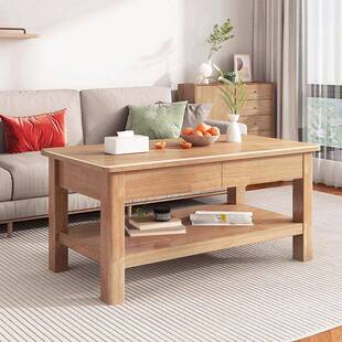 全实木60CM高茶几客厅高款茶桌橡胶木茶台现代简约家用双层餐桌