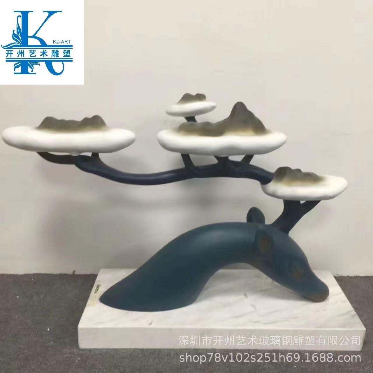 创意鹿头雕塑艺术品摆件玻璃钢工艺玄关样板房售楼处大堂软装饰品