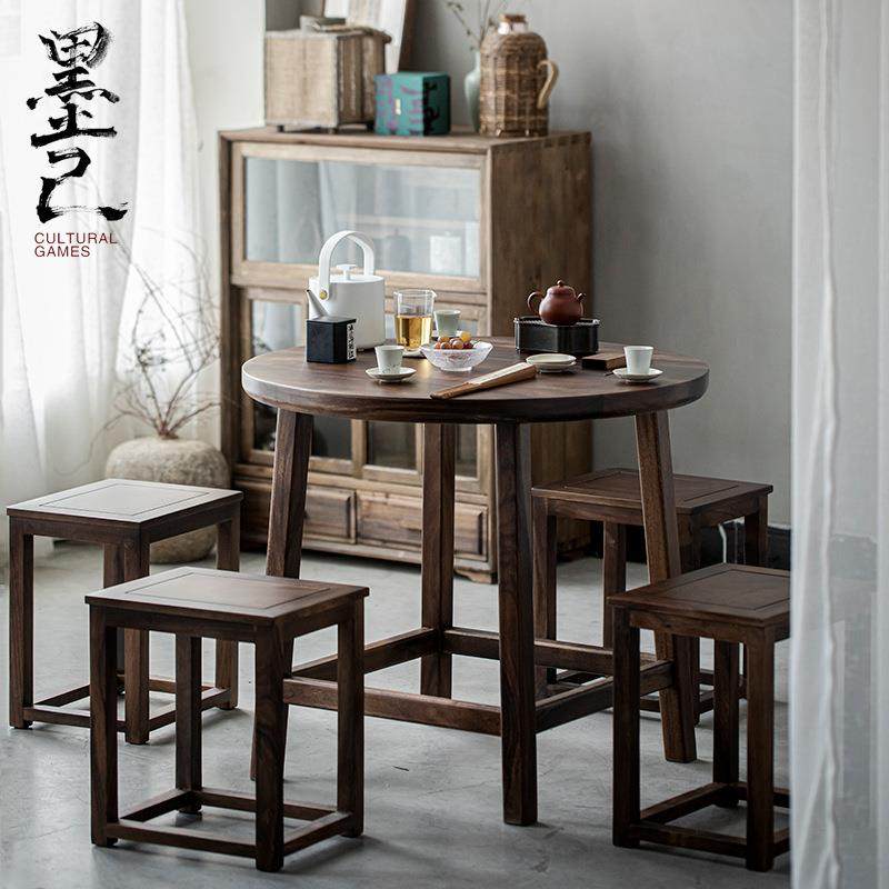 墨己黑胡桃木圆形茶桌新中式茶室用整套一桌四椅茶空间摆放桌,农机/农具/农膜,其它农用工具,淘宝优惠券,粉丝福利购,淘宝优惠卷