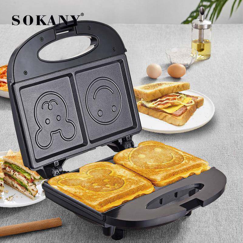 SOKANY128三明治家用华夫机笑脸卡通图案面包烘焙可爱多士炉