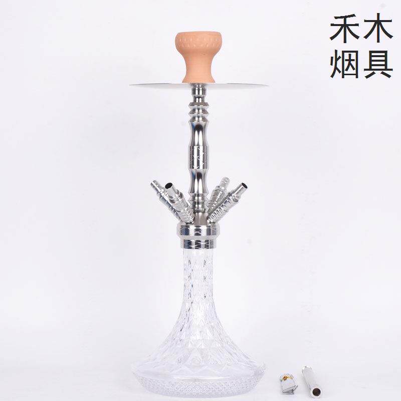 四管水烟壶套装中号拉丝色网纹水烟壶现货工厂shishahookah6007