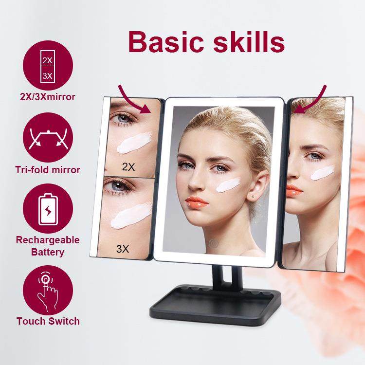 欧美三折化妆镜LED台式发光三面梳妆镜USB充电三门带灯补光美容镜,农用物资,其他肥料,淘宝优惠券,粉丝福利购,淘宝优惠卷