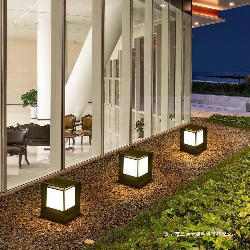 四方现代简约户外太阳能柱头灯室外别墅庭院围墙入户大门口门柱灯