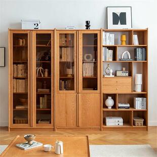 北欧实木书柜家用小户型落地玻璃陈列展示柜书房卧室收纳储物柜