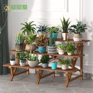 古馆户外客庭院防腐实OZZ盆松木花架子阳台落地多层厅植物花架室