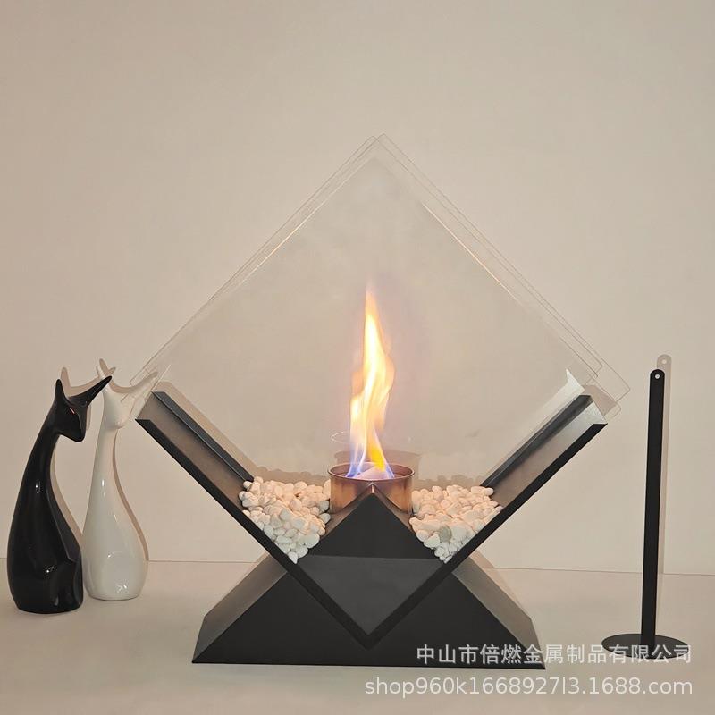 精壁炉酒桌面URV摆件家用式火炉台立体菱形装取暖饰真火立方壁炉