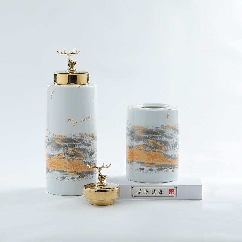 轻奢陶瓷饰储物罐柜摆件麋鹿装样餐板房家具城售楼处酒店厅酒IPI