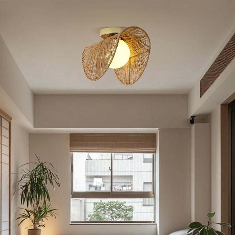 室设原木风走廊日书BAO式麻绳计师民宿床头房玄关卧装饰吸顶灯