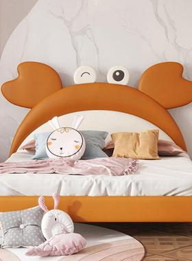 青少年卡通米螃蟹床边孩床现代网男红床1.5软包儿童床包女GPC孩皮