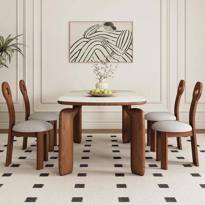 法古式复长方形实木餐桌椅现代简约家用小户风中古洞石岩板OSF型