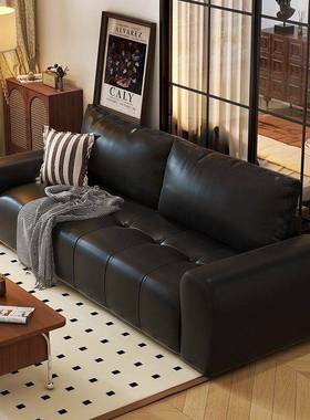 ADV皮艺沙发黑色客厅意极简轻奢家用复古户型公寓小出的直排沙租