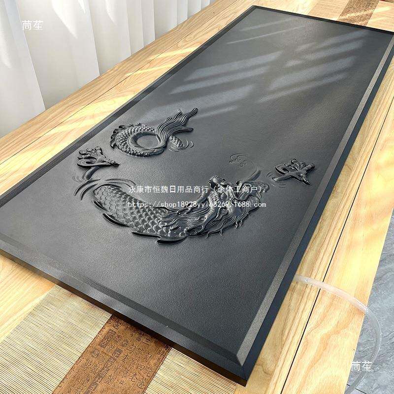 大号金YID体石茶盘整块龙吸水雕刻乌立茶浮雕办公家用具茶台茶几