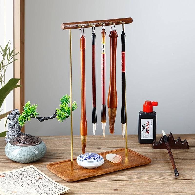 挂笔挂笔架黑胡桃架木属毛笔挂黑梓木金五指山YTD笔搁风铃件文房