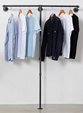 黑色铁艺水管壁挂式衣架服装店展示架金属挂衣杆简约零售置物架子