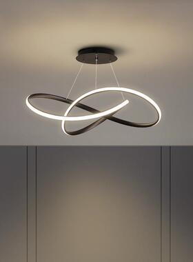 卧室LED黑白吊灯简约创意线条客厅餐厅北欧现代书房饭桌LED吊灯