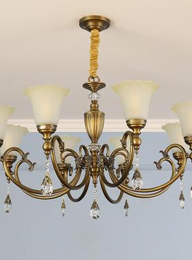 美式复古黑色奢华纯铜客厅灯欧式古典大气餐厅卧室水晶全铜吊灯