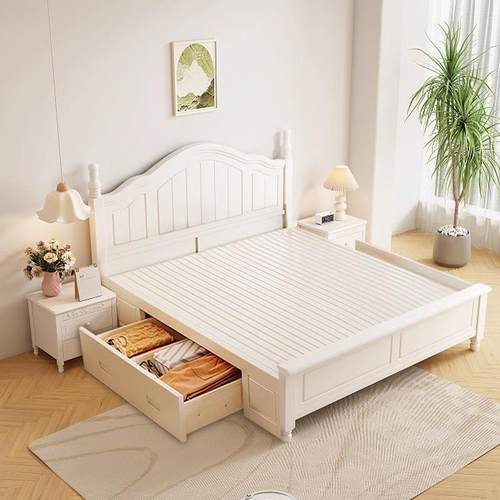 北欧白色奶油风现代简约1.8双人主卧大床1.5单人床储物婚床实木床