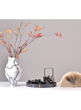 新中式黑色描银茶具托盘花器野梅花折纸软装现代简约样板房创意客