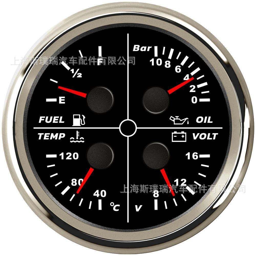 85mm改装车船通用油位表油压表0-10Bar水温表电压表4合一多功能表