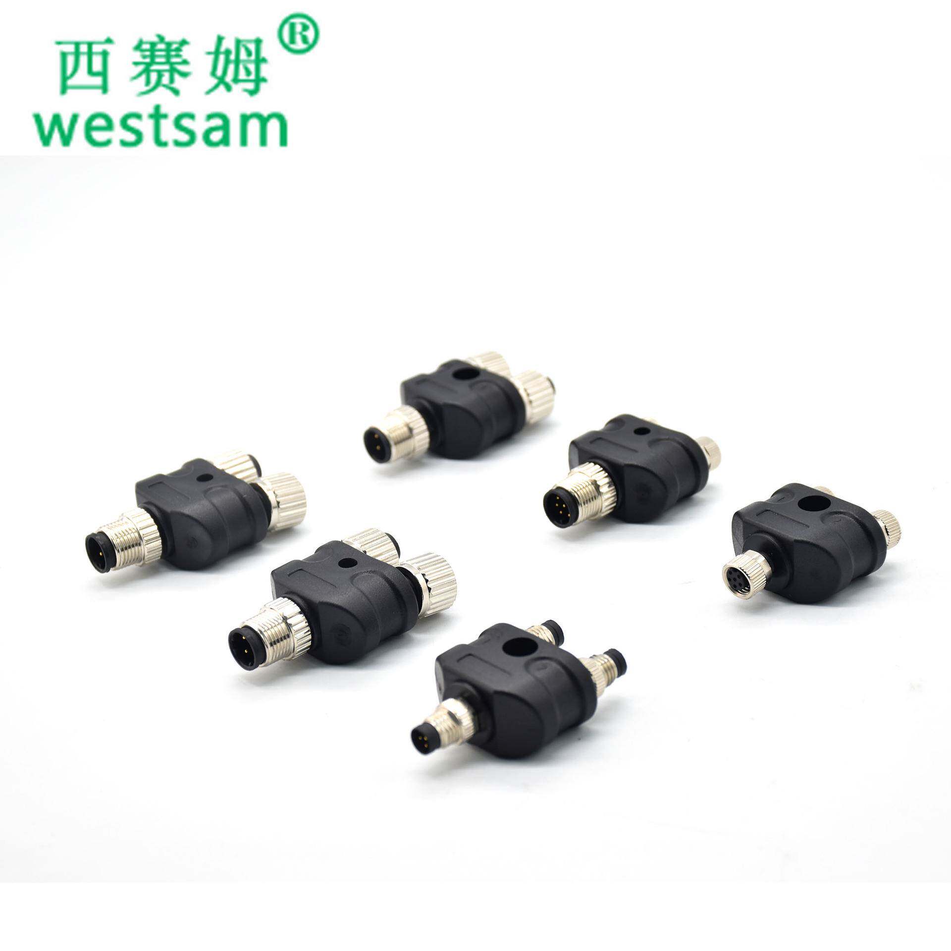 M12分线接头y型4芯公头转M8母头一拖二3芯4芯m12防水连接器