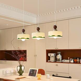 中古风餐厅圆形玻璃灯实木床头灯一字型极简长桌三头茶室吧台吊灯