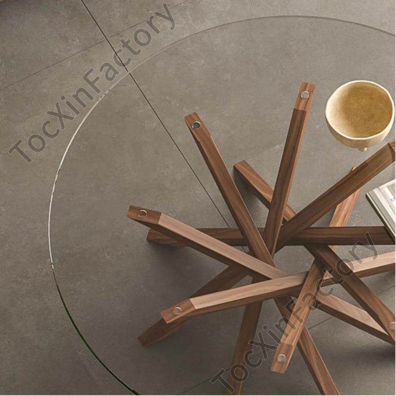 JGP1黑胡桃木圆桌茶几客商用轻奢家用极简现做现代钢化玻璃