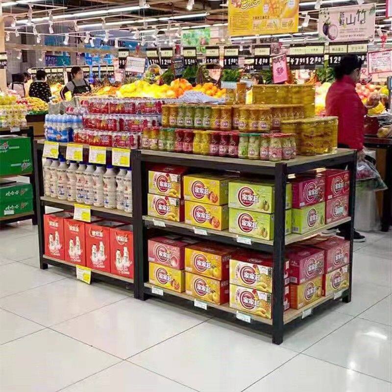 超市牛奶堆头展示架粮油米面饮料促销台陈列架钢木加厚洗化地堆