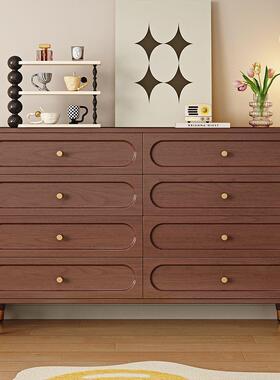 fLE新中式斗柜卧室收纳柜实木餐边柜客厅简约带抽屉储物柜床尾柜