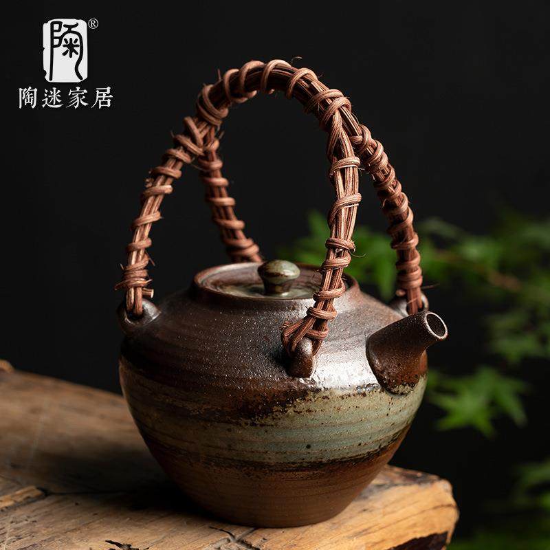 陶迷清水柴烧提梁壶家用窑变陶瓷泡茶器创意藤编提把日式茶壶单壶,收纳整理,烫衣板及配件,淘宝优惠券,粉丝福利购,淘宝优惠卷