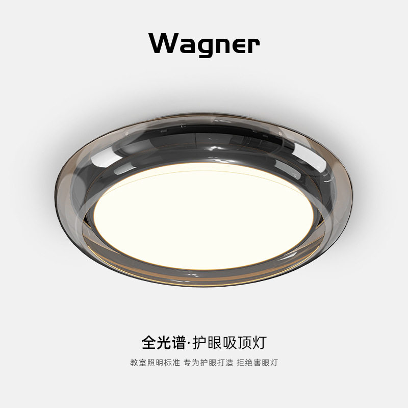 卧室灯意式轻奢高级感烟灰色圆形亚克力主卧书房全光谱护眼吸顶灯