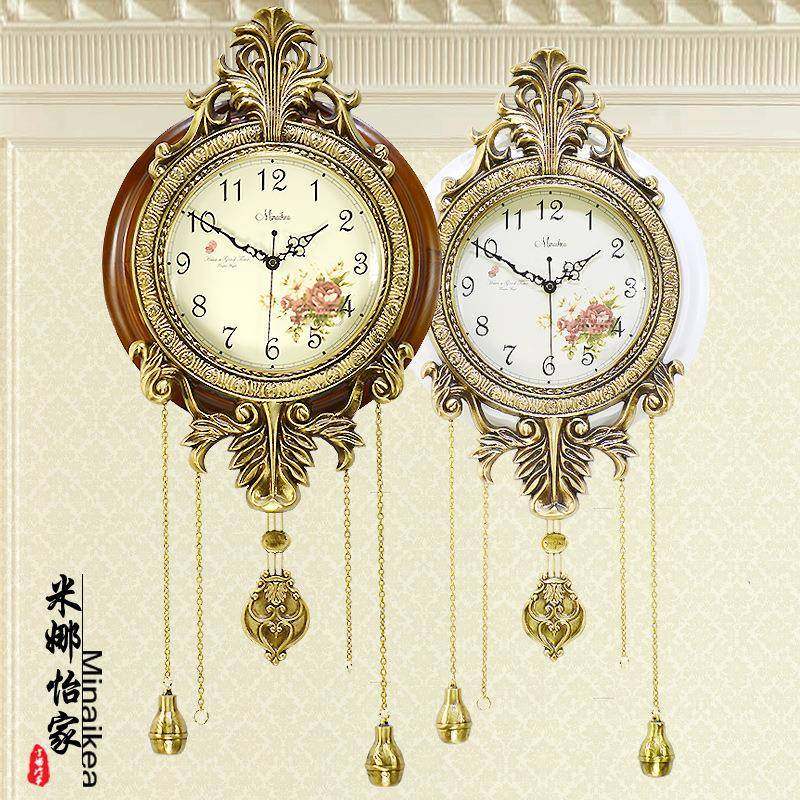 艺术复古欧式实木挂钟静音大号单面钟表静音客厅卧室钟时尚时钟