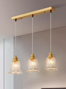 美式轻奢全铜餐厅灯吊灯三头简约现代单头圆盘长条饭厅吧台灯N222