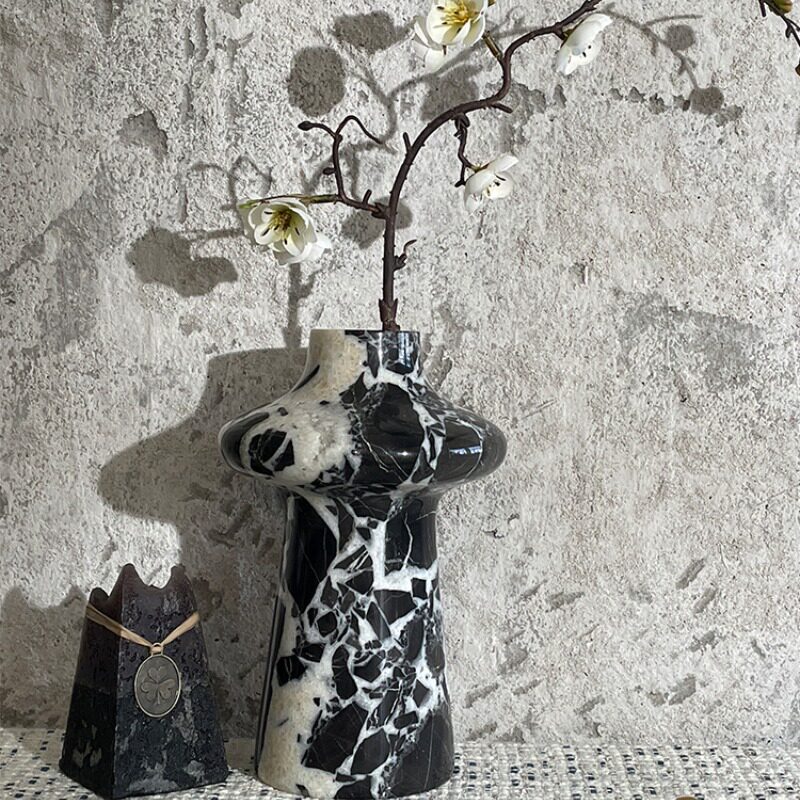 轻奢天然宝格俪黑蘑菇型花瓶设计摆件家居酒店桌面高档花器装饰品