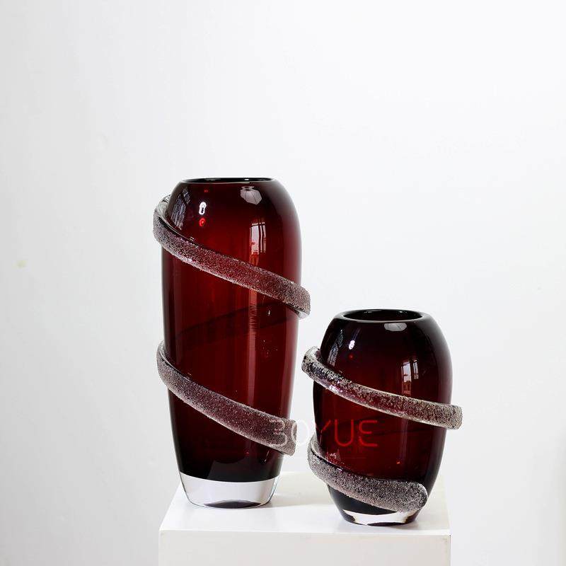 现代简约红棕色碎冰缠丝设计琉璃花瓶家居样板客厅桌面插装饰摆件,节庆用品/礼品,新娘配件,淘宝优惠券,粉丝福利购,淘宝优惠卷