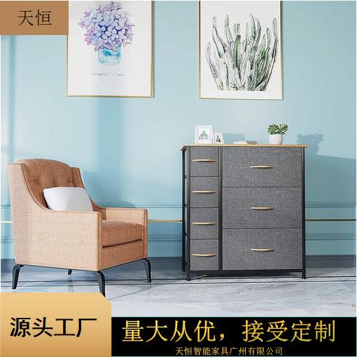 原木色简约抽屉式收纳柜带铁网柜门厨房餐桌多层柜储物柜橱柜
