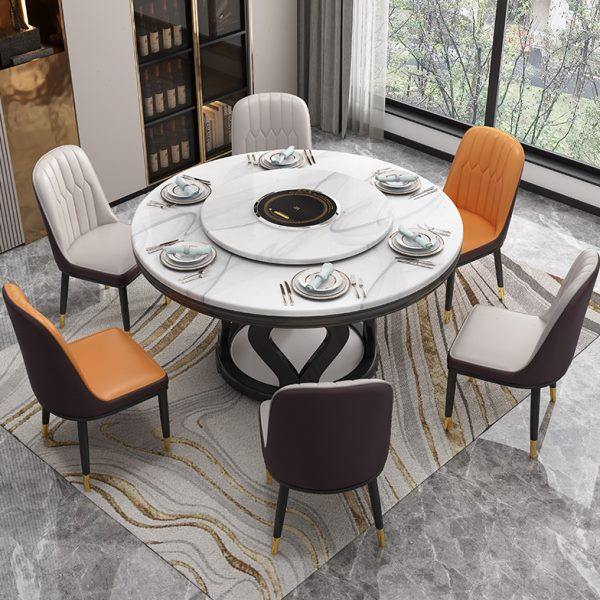 轻奢大理石餐桌实木圆桌现代简约家用酒店带转盘电磁炉岩板吃饭桌,住宅家具,大理石餐桌,淘宝优惠券,粉丝福利购,淘宝优惠卷
