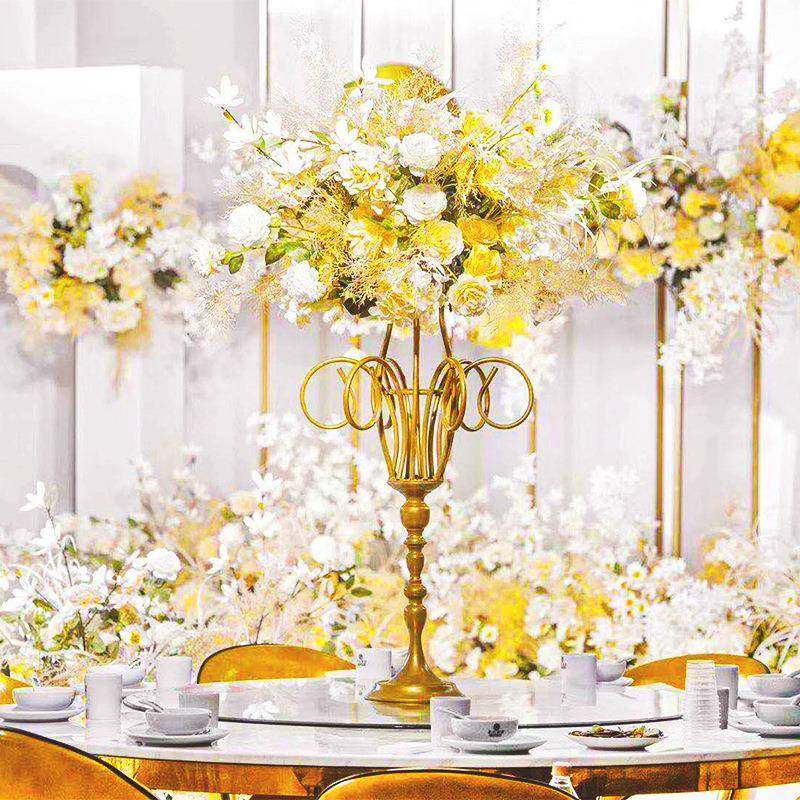 百界新款高曼花器婚庆道具铁艺婚礼布置桌花器桌面摆件浪漫插花器