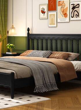 实木温莎床现代简约1.5米1.8黑色床法式复古风双人大床主卧家具