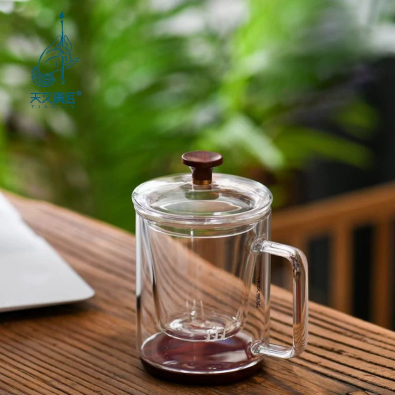 天久璃匠玻璃木璃泡茶三件杯办公杯喝茶马克杯带过滤网耐高温创意