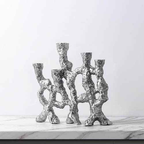 现代轻奢诧寂风树脂树根状网状烛台抽象异形几何摆件家居软装饰品
