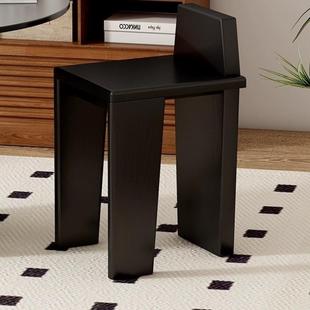 北欧黑色中古凳子法式设计师实木餐椅家用靠背椅矮凳化妆复古椅子