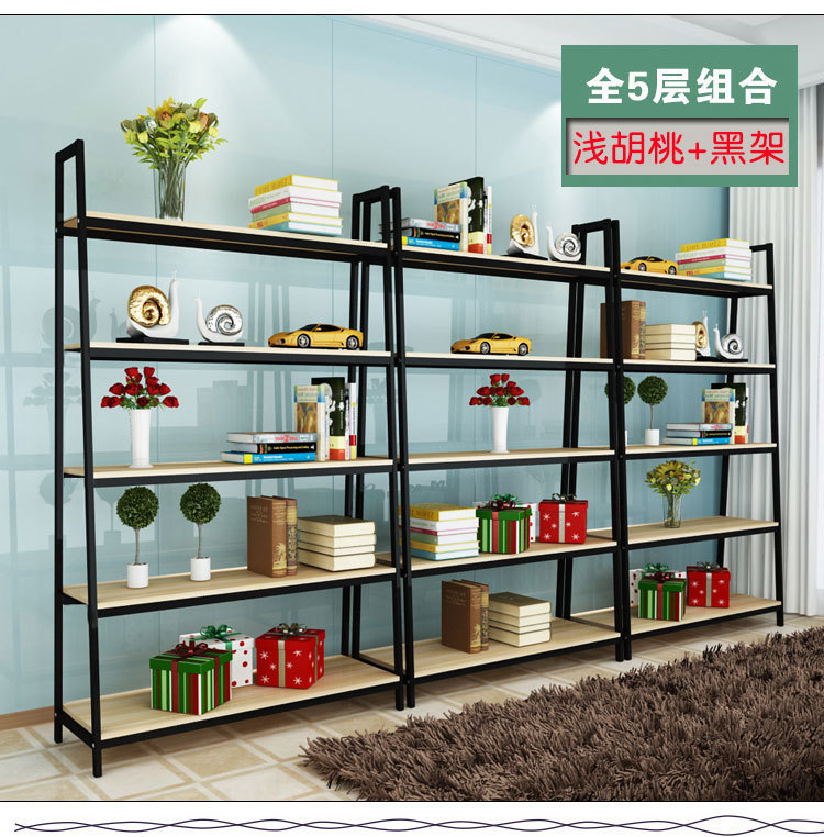简易创意新款钢木书架落地式展示架收纳储物架货架批发立式展柜