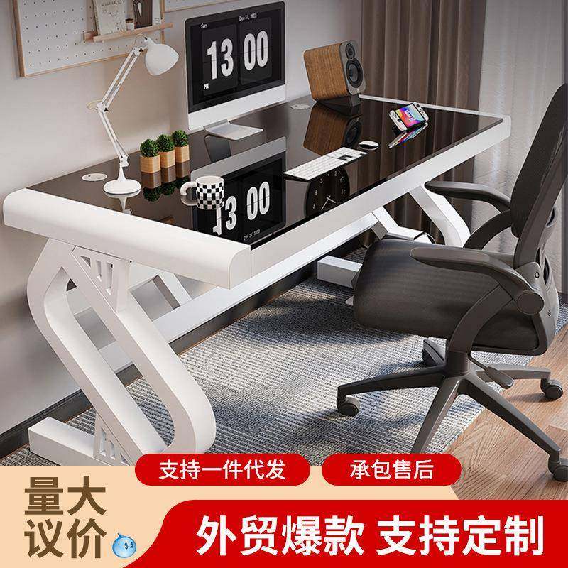 电脑桌台式简易书桌简约现代钢化玻璃家用学生学习写字台卧室桌子
