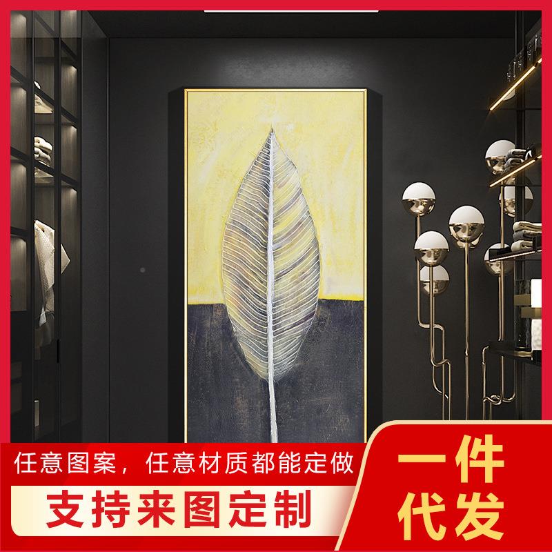 入XG-A342户玄关画装饰背景墙进版门画竖金色羽轻奢画酒毛店走廊