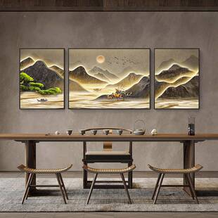 新式装饰中画轻奢客厅茶SL-绵延室背景墙水壁山画高流风景大气寓