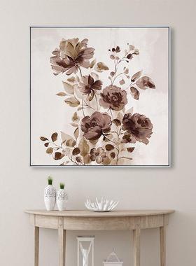 轻奢21172米色花卉艺饰术装装画酒店民宿样棕板间背景墙挂画软画