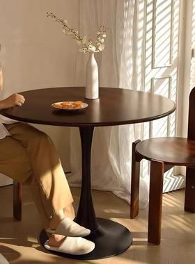 北欧复古郁金香胡桃圆形实木OHA桌阳餐户桌家用圆小型咖啡台